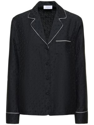 Жакардова копринена риза Off-white черно