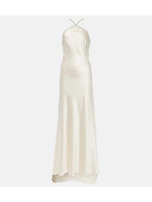 Jedwabna satynowa sukienka długa Roland Mouret biała
