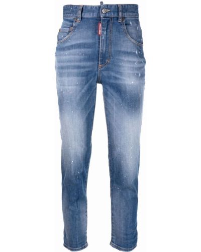 Jeansy skinny z wysoką talią klasyczne z paskiem Dsquared2 - niebieski