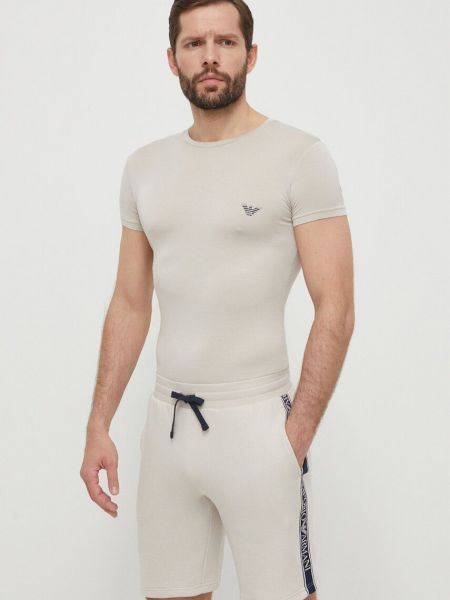Koszulka z nadrukiem Emporio Armani Underwear beżowa