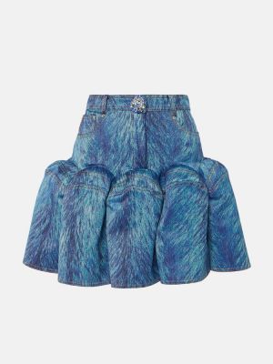 Φούστα mini με γούνα με σχέδιο Area μπλε
