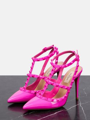 Кожени полуотворени обувки от лакирана кожа Valentino Garavani розово