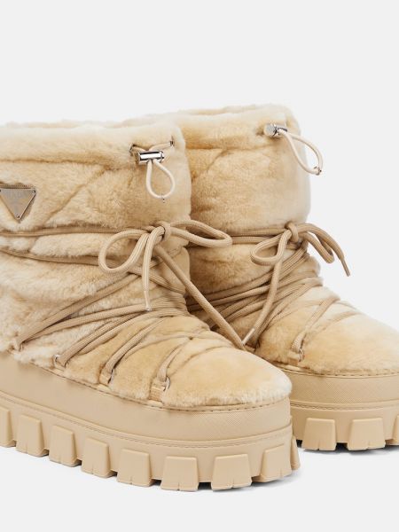 Kožené sněžné boty Prada béžové