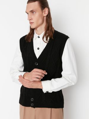 Pletená vesta s výstřihem do v Trendyol černá
