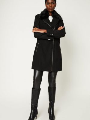 Шерстяное пальто с мехом Wallis черное