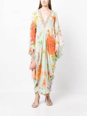 Jedwabna sukienka w kwiatki z nadrukiem Camilla zielona