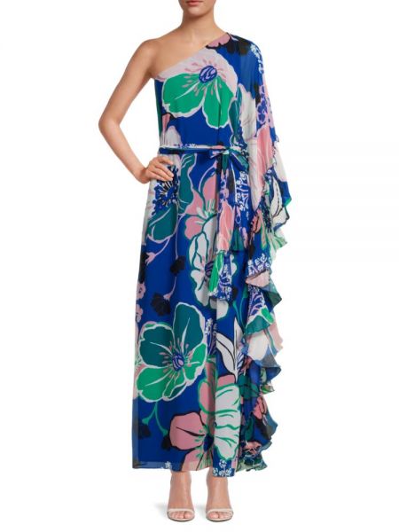 Платье на одно плечо в цветочек с принтом Ungaro синее