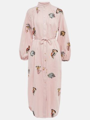 Lněné midi šaty s výšivkou Alã©mais růžové