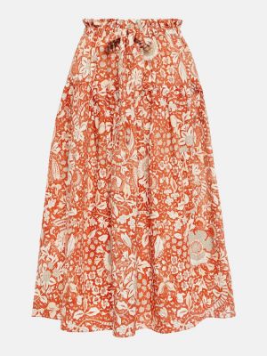 Bavlněné midi sukně s potiskem Ulla Johnson - oranžová