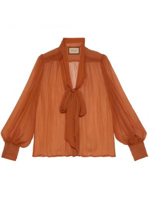 Прозрачна копринена блуза Gucci оранжево