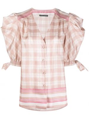 Карирана сатенена блуза с принт Alberta Ferretti