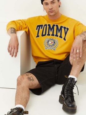 Хлопковый свитер с аппликацией Tommy Jeans желтый