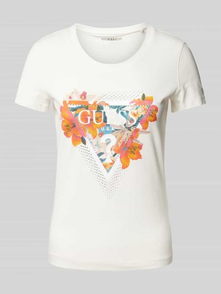 Koszulka z nadrukiem w tropikalny nadruk Guess biała