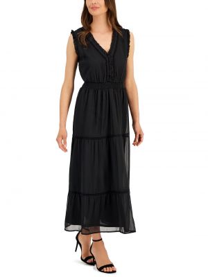 Черное длинное платье без рукавов с v-образным вырезом Fever