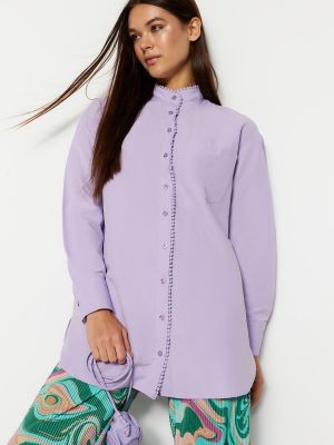 Regularny koszula bawełniana z poliestru Trendyol - fioletowy