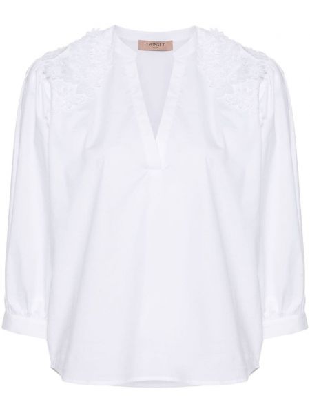Bluza s cvetličnim vzorcem s čipko Twinset bela