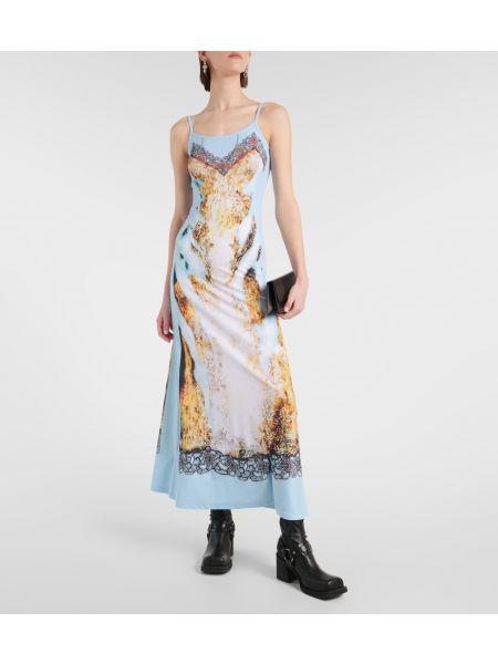 Кружевное длинное платье с принтом Y Project синее