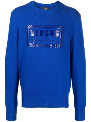 Пуловер с принт с кръгло деколте Versace синьо