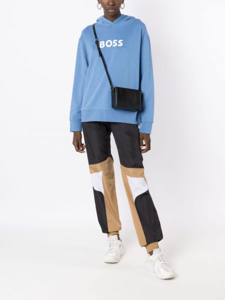 Kokvilnas kapučdžemperis ar apdruku Boss zils