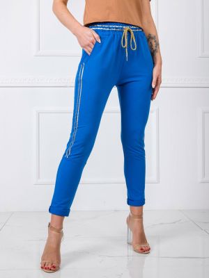 Pantaloni sport din bumbac Fashionhunters albastru
