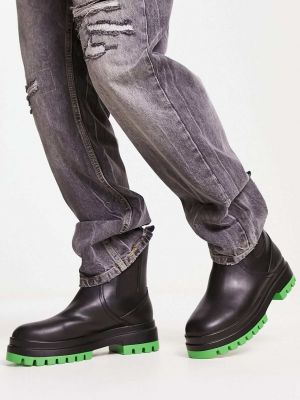 Черно-зеленые массивные ботинки челси до середины икры с контрастной подошвой London Rebel X