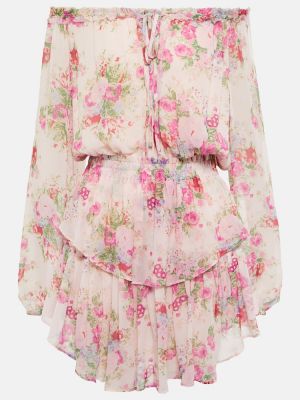 Sukienka mini z wiskozy w kwiatki Loveshackfancy - różowy