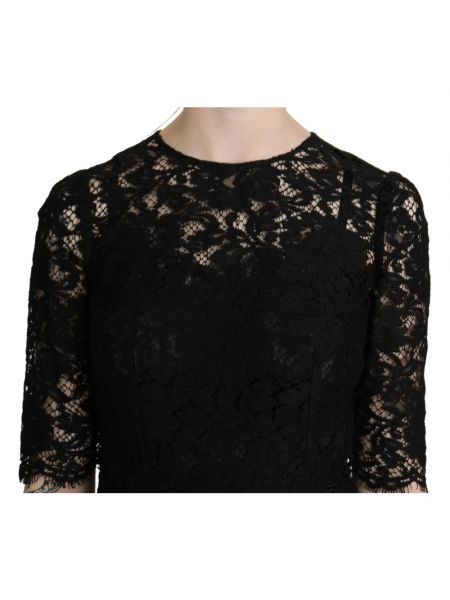 Vestido midi ajustado de flores de encaje Dolce & Gabbana negro