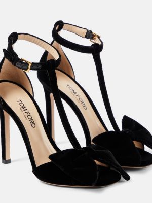 Žametne sandali iz rebrastega žameta Tom Ford črna