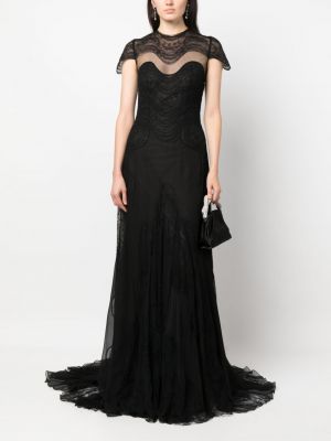 Krajkové večerní šaty Costarellos černé