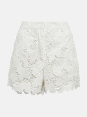 Pantaloni scurți cu model floral Self-portrait alb