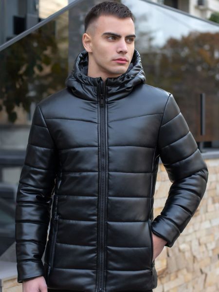 Шкіряна куртка зі штучної шкіри Pobedov чорна