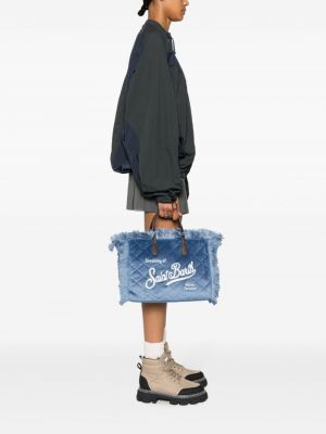Prošívaná shopper kabelka s třásněmi Mc2 Saint Barth modrá