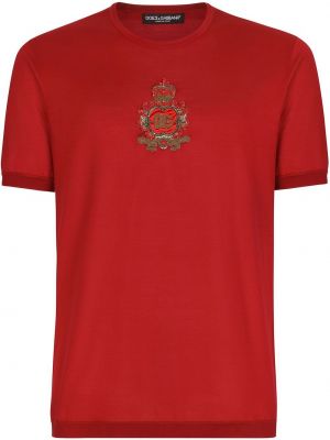 Jedwabna haftowana koszulka Dolce And Gabbana czerwona