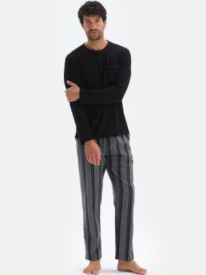 Pletené pruhované pyžamo s dlhými rukávmi Dagi čierna