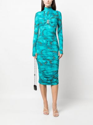 Sukienka midi z nadrukiem Roberto Cavalli niebieska