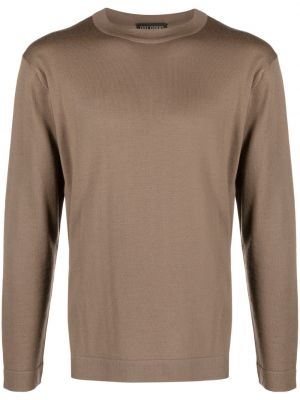 Vlnený sveter z merina s okrúhlym výstrihom Dell'oglio hnedá