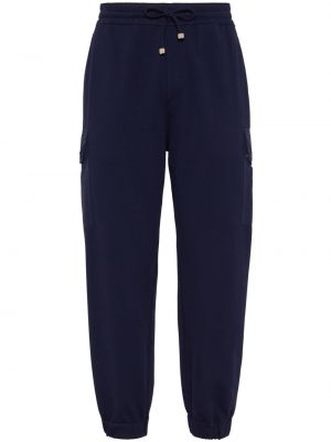 Pantaloni sport din bumbac Brunello Cucinelli albastru
