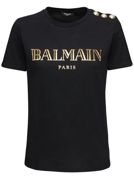 T-shirt di cotone in jersey Balmain nero