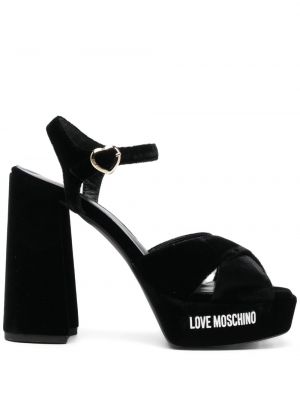 Кадифени полуотворени обувки с принт Love Moschino черно