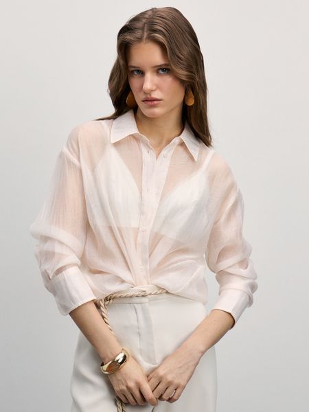 Прозрачная блузка с длинным рукавом Zarina белая