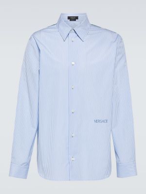Camicia ricamata di cotone a righe Versace blu