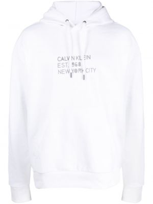 Bavlněná mikina s kapucí s potiskem Calvin Klein bílá