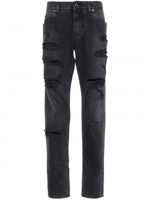 Medvilninės skinny fit džinsai su įbrėžimais Dolce & Gabbana juoda