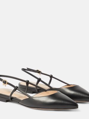 Nyitott sarkú bőr balerina cipők Gianvito Rossi fekete