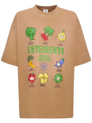 Bavlnené tričko s potlačou Vetements hnedá