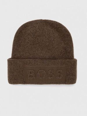 Dzianinowa czapka wełniana Boss zielona