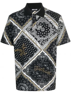 Kokvilnas polo krekls ar apdruku ar lāsīšu rakstu Just Cavalli melns