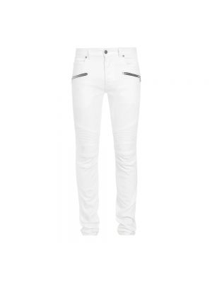 Jeansy skinny z niską talią slim fit bawełniane Balmain białe