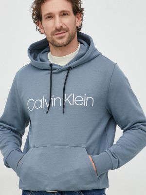 Памучен суичър с качулка с принт Calvin Klein синьо