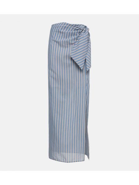 Jedwabna długa spódnica bawełniana w paski Brunello Cucinelli niebieska